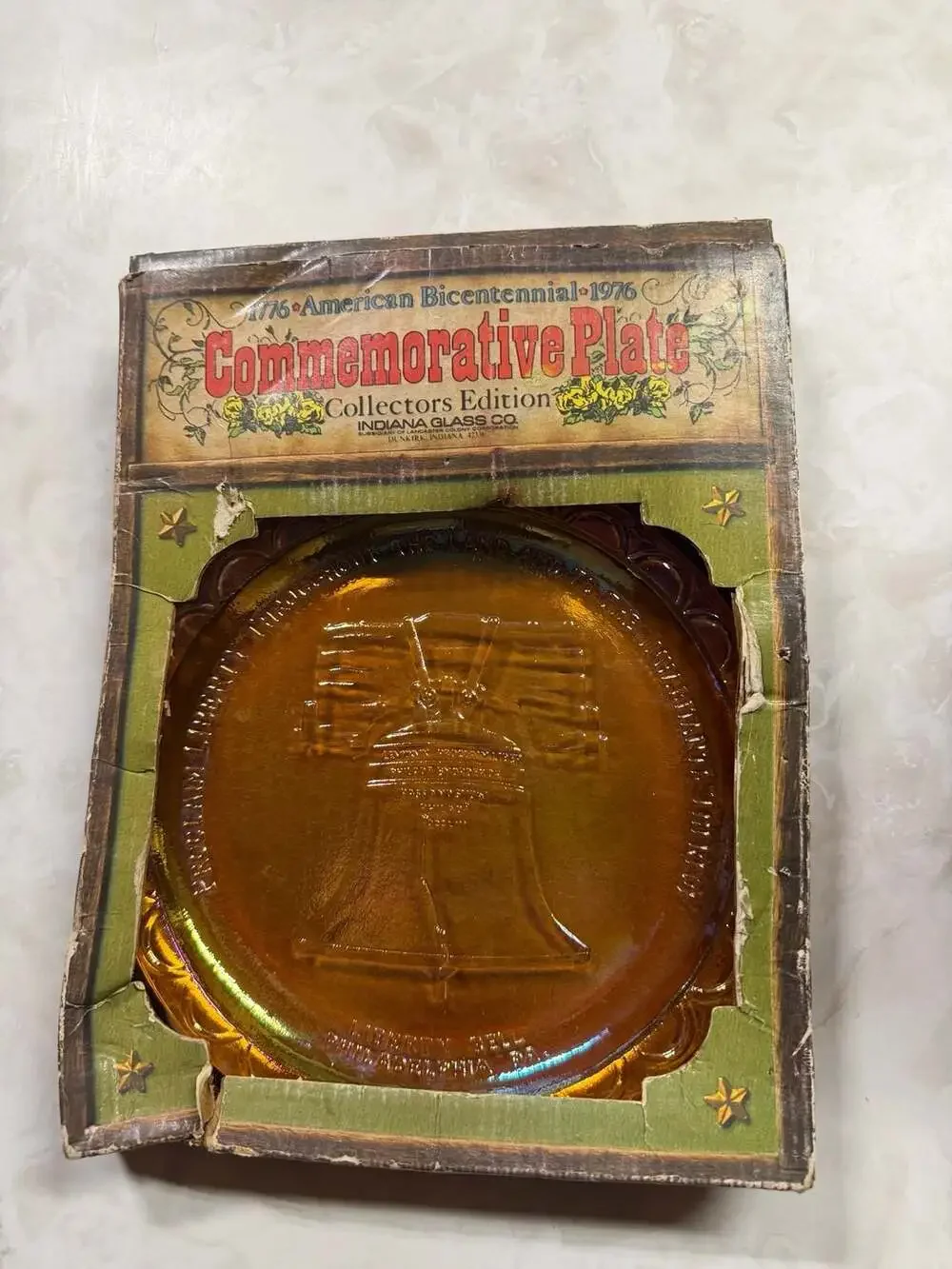 Vintage 1976 Indiana Glass Bicentennial Liberty Bell Marigold Iridescent Carniva